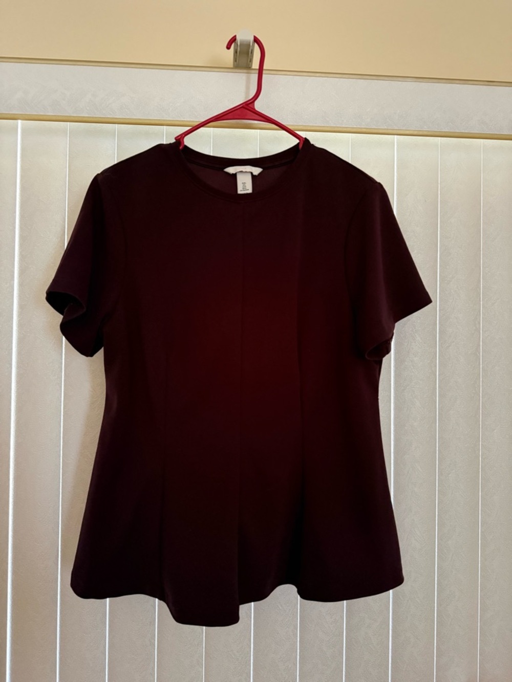 H&M Short-Sleeve Crew Neck Top in Deep Burgundy